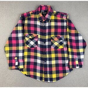 Womens Flannel Button Down Shirt Size Large Buffalo Plaid Cotton Long Sleeve Top
